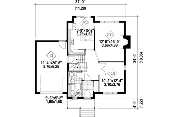 Floor Plan - Main Floor for European House Plan #25-4680 - 3 bed, 1 bath