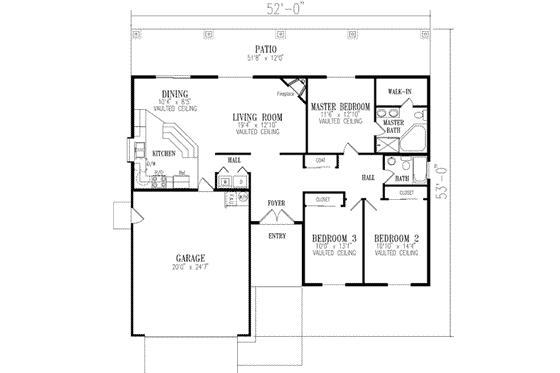 Floor Plan - Main Floor for Adobe / Southwestern House Plan #1-262 - 3 bed, 2 bath