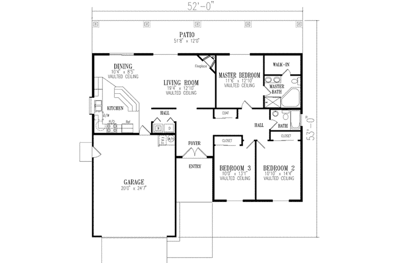 Architectural House Design - Floor Plan - Main Floor for Adobe / Southwestern House Plan #1-262 - 3 bed, 2 bath