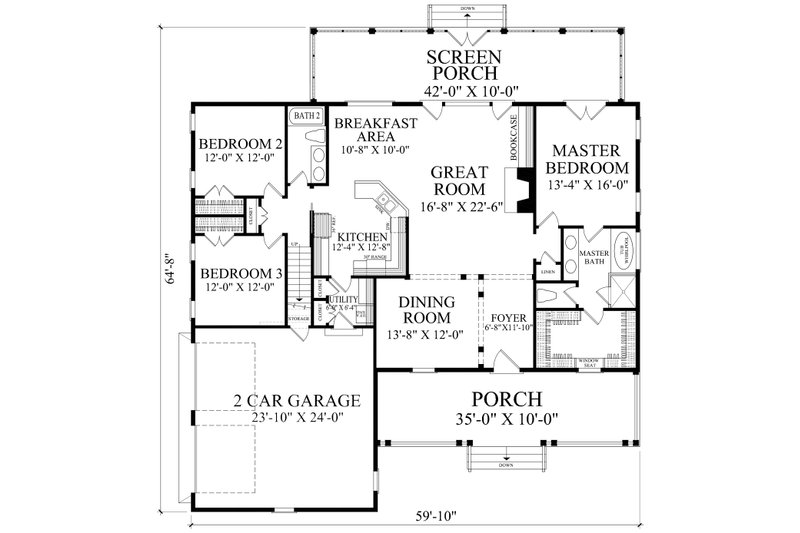 House Blueprint - Floor Plan - Main Floor for Country House Plan #137-380 - 4 bed, 3 bath