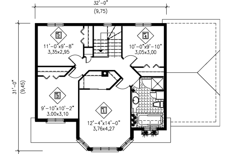 Dream House Plan - Floor Plan - Upper Floor for European House Plan #25-249 - 4 bed, 1.5 bath