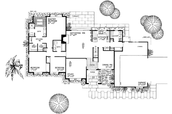 Floor Plan - Main Floor for Mediterranean House Plan #72-121 - 3 bed, 2 bath