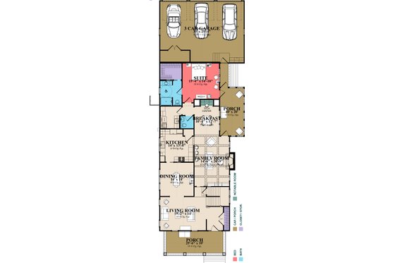 Floor Plan - Main Floor for Southern House Plan #63-406 - 3 bed, 3 bath