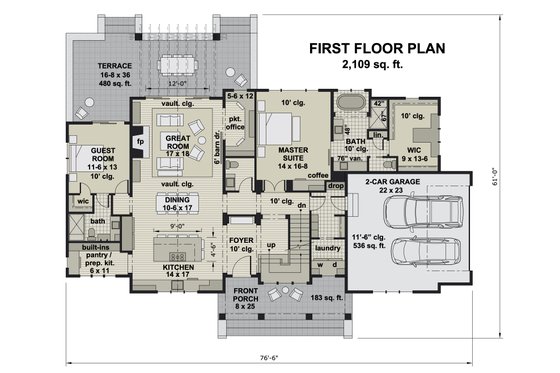 Floor Plan - Main Floor for Farmhouse House Plan #51-1163 - 4 bed, 3.5 bath