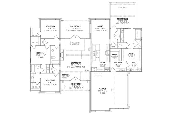 Floor Plan - Main Floor for European House Plan #1096-89 - 4 bed, 3 bath