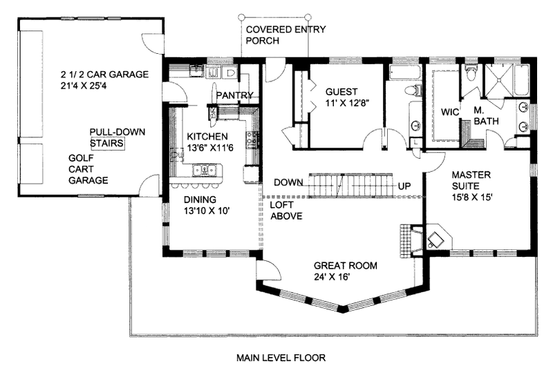 House Design - Floor Plan - Main Floor for Bungalow House Plan #117-613 - 2 bed, 4 bath