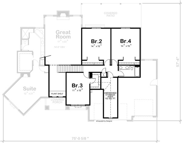 House Blueprint - Traditional Floor Plan - Upper Floor Plan #20-2520
