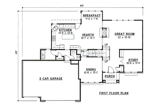 Floor Plan - Main Floor for Traditional House Plan #67-244 - 4 bed, 4 bath