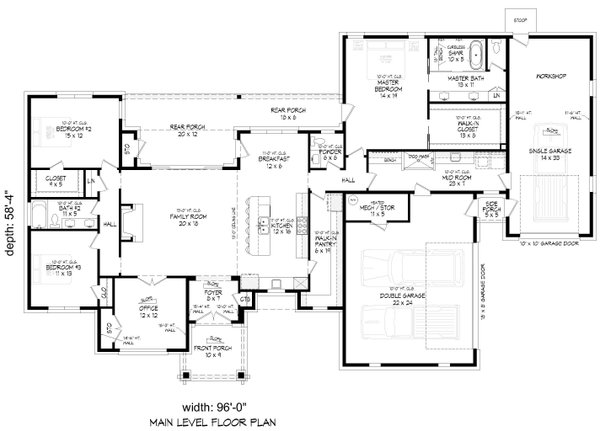 Floor Plan - Main Floor for Contemporary House Plan #932-1431 - 3 bed, 2.5 bath
