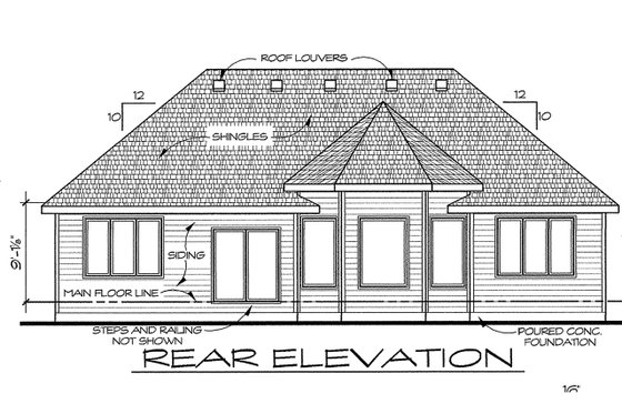Exterior - Rear Elevation for Craftsman House Plan #20-2115 - 2 bed, 2 bath