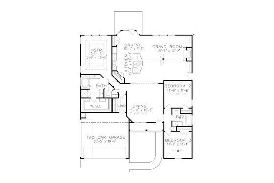 Floor Plan - Main Floor for Ranch House Plan #54-568 - 3 bed, 2 bath