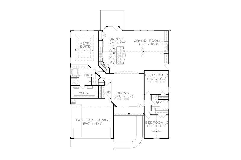 Architectural House Design - Floor Plan - Main Floor for Ranch House Plan #54-568 - 3 bed, 2 bath