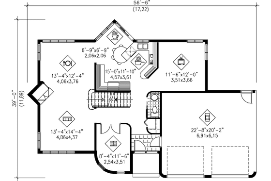 Floor Plan - Main Floor for Contemporary House Plan #25-2166 - 3 bed, 1.5 bath