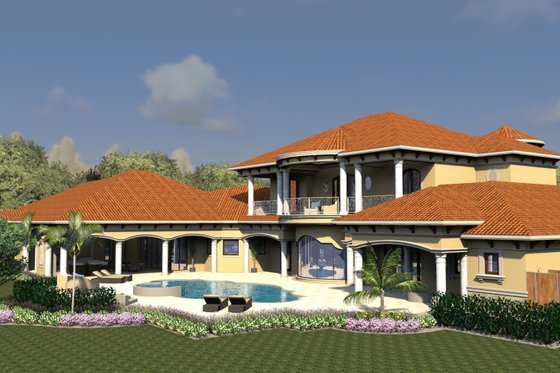 Exterior - Rear Elevation for Mediterranean House Plan #548-62 - 5 bed, 6.5 bath