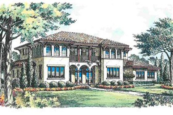 Exterior - Front Elevation for Mediterranean House Plan #135-143 - 5 bed, 6.5 bath