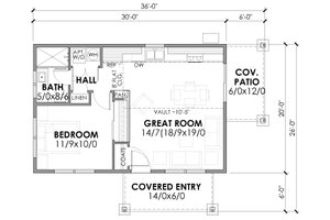 Floor Plan - Main Floor for Craftsman House Plan #1105-8 - 1 bed, 1 bath
