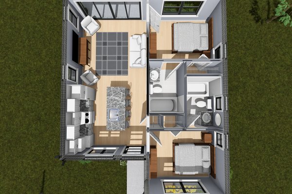 House Blueprint - Floor Plan - Main Floor 1 for Modern House Plan #513-2481 - 2 bed, 2 bath