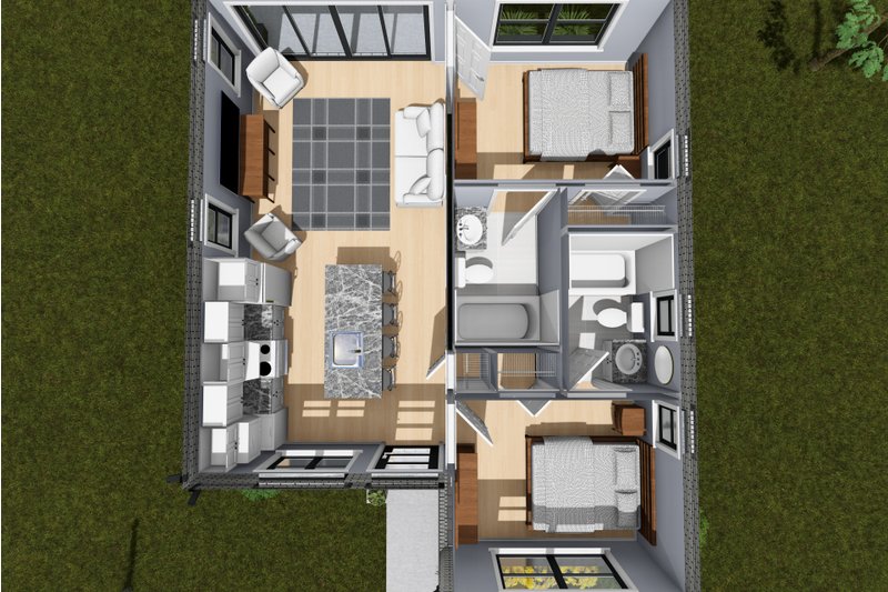House Blueprint - Floor Plan - Main Floor 1 for Modern House Plan #513-2481 - 2 bed, 2 bath