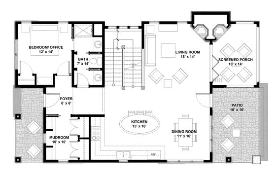 Floor Plan - Main Floor for Bungalow House Plan #928-9 - 3 bed, 3 bath