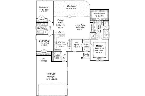 Floor Plan - Main Floor for Traditional House Plan #21-161 - 3 bed, 2 bath