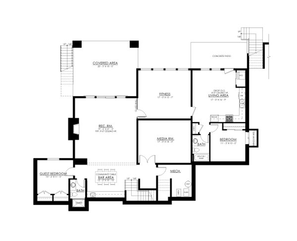 Floor Plan - Lower Floor for European House Plan #1114-121 - 4 bed, 3 bath