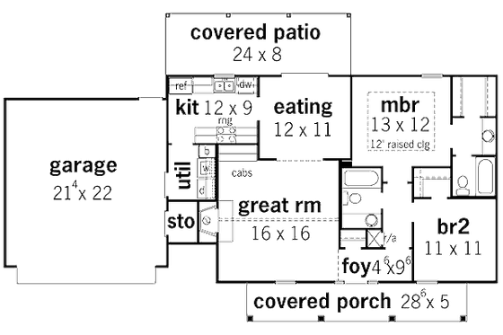 Floor Plan - Main Floor for Farmhouse House Plan #16-179 - 2 bed, 2 bath