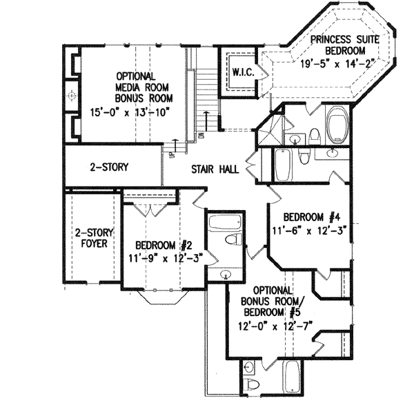 House Design - European Floor Plan - Upper Floor Plan #54-142