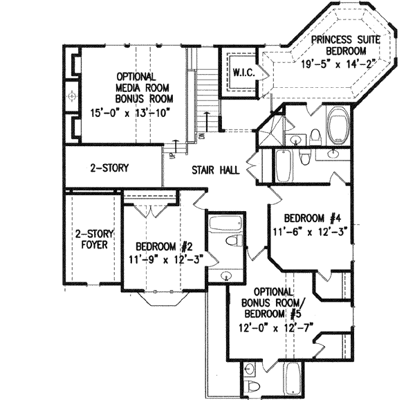 Architectural House Design - European Floor Plan - Upper Floor Plan #54-142