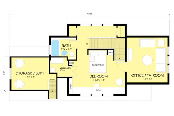 Floor Plan - Upper Floor for Craftsman House Plan #454-13 - 2 bed, 2 bath