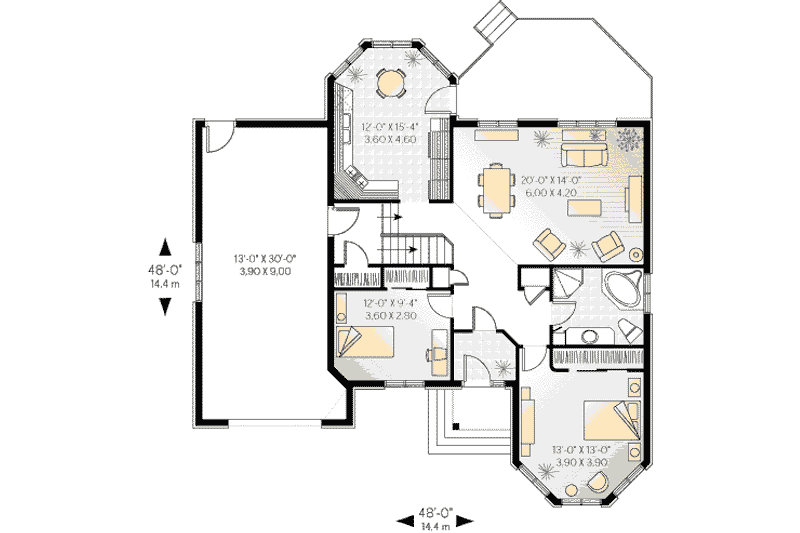 Dream House Plan - Floor Plan - Main Floor for European House Plan #23-157 - 2 bed, 1 bath