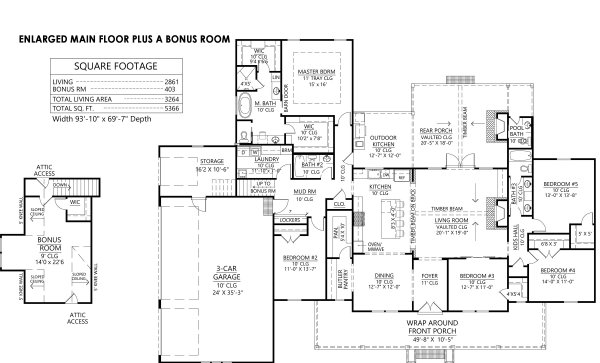 Dream House Plan - Extended Main Floor w Bonus Room Option	