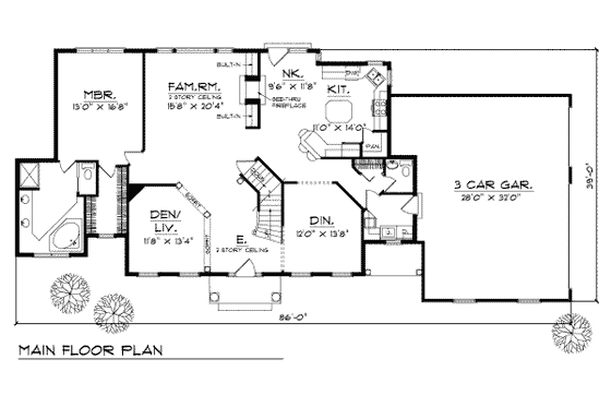 Floor Plan - Main Floor for Modern House Plan #70-437 - 4 bed, 2.5 bath