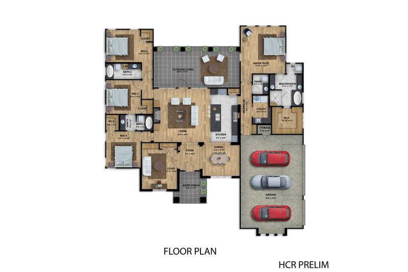 House Design - Floor Plan - Main Floor for Modern House Plan #1110-21 - 4 bed, 3.5 bath