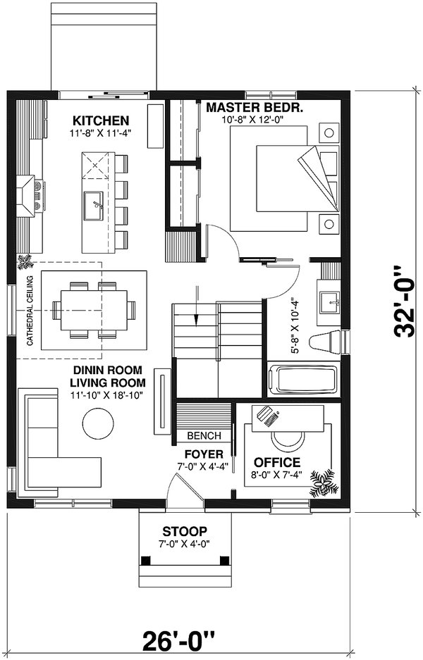 House Design - Cottage Floor Plan - Main Floor Plan #23-115