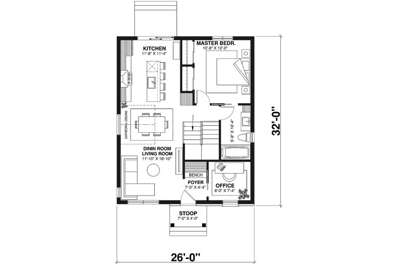 Dream House Plan - Floor Plan - Main Floor for Cottage House Plan #23-115 - 2 bed, 1 bath