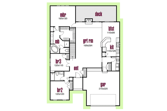 Floor Plan - Main Floor for Country House Plan #435-5 - 3 bed, 2 bath