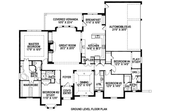 Floor Plan - Main Floor for European House Plan #141-265 - 4 bed, 3 bath