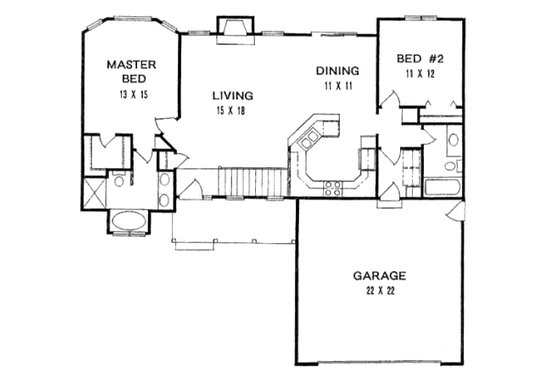 Floor Plan - Main Floor for Traditional House Plan #58-110 - 2 bed, 2 bath