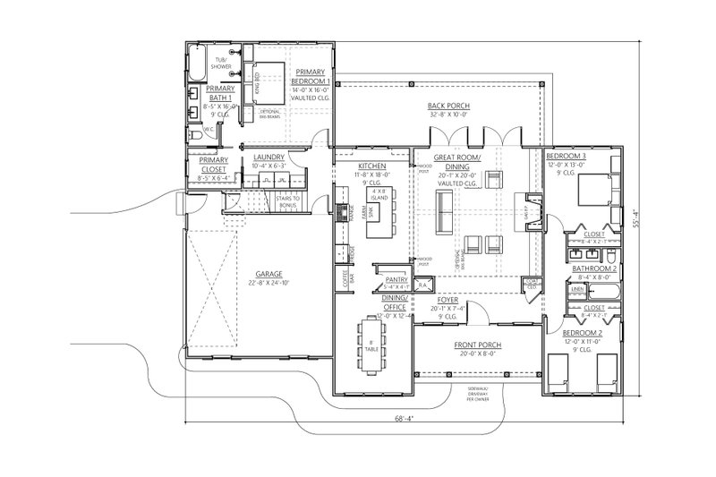 Dream House Plan - Floor Plan - Main Floor for Farmhouse House Plan #1094-12 - 3 bed, 2 bath