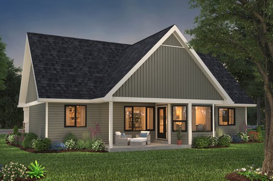 Exterior - Rear Elevation 3 for Farmhouse House Plan #18-1054 - 2 bed, 2 bath