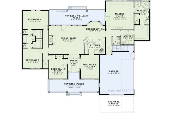 Floor Plan - Main Floor for Southern House Plan #17-627 - 4 bed, 3.5 bath