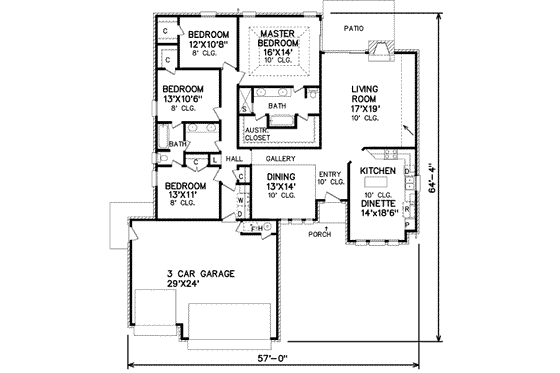 Floor Plan - Main Floor for Traditional House Plan #65-161 - 4 bed, 2 bath