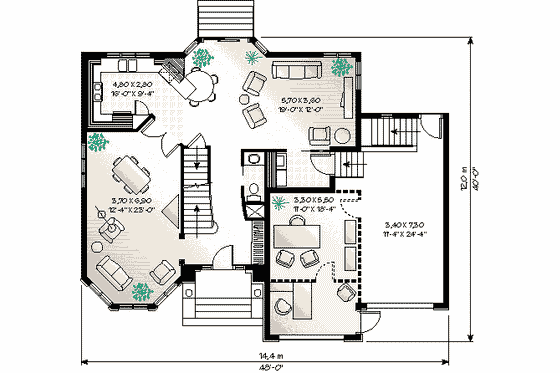 Floor Plan - Main Floor for European House Plan #23-275 - 3 bed, 2.5 bath