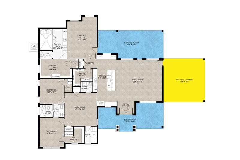 House Design - Floor Plan - Main Floor for Farmhouse House Plan #1110-42 - 3 bed, 2.5 bath