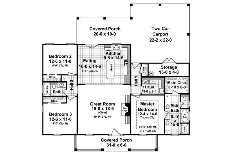 House Design - Floor Plan - Main Floor for Country House Plan #21-505 - 3 bed, 2 bath