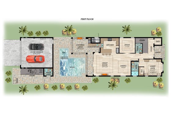 Floor Plan - Main Floor for Bungalow House Plan #548-43 - 4 bed, 4.5 bath