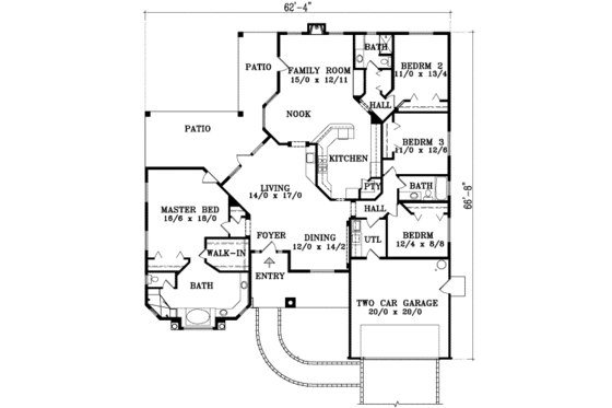 Floor Plan - Main Floor for Colonial House Plan #1-1463 - 4 bed, 3 bath