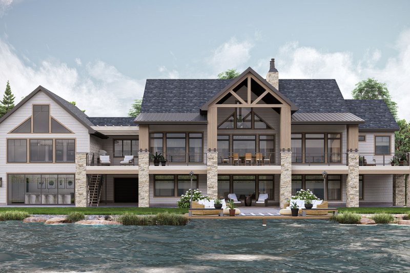 House Plan Design - Exterior - Rear Elevation for Beach House Plan #455-494 - 2 bed, 2.5 bath