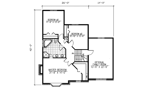 Floor Plan - Upper Floor for European House Plan #138-260 - 3 bed, 1.5 bath