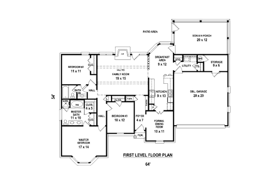 Floor Plan - Main Floor for Southern House Plan #81-13907 - 3 bed, 2 bath